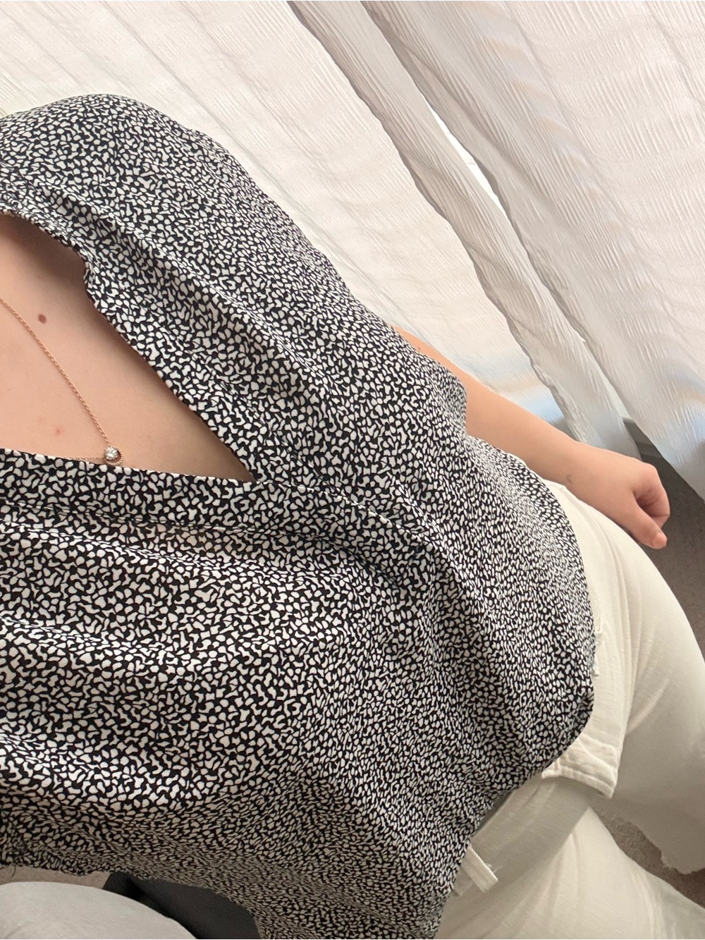 Cynthia Steffe Black & White Printed V-Neck Top with Cream Wide-Leg Pants